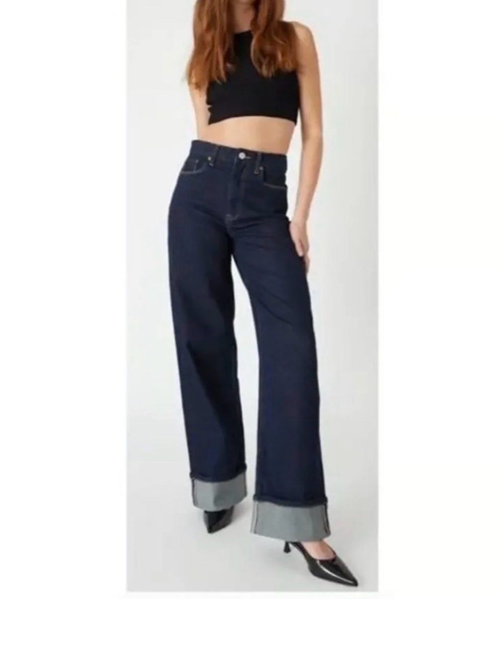 NWT Blank NYC The Varick Kick Flare Megacuff Jean women’s 25 dark wash wide leg
